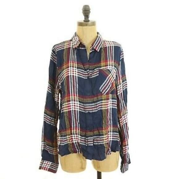 Ultra Flirt Nordstrom Top Size S Button Down Pocket Plaid Red Blue Multi EUC A3 - Picture 1 of 5